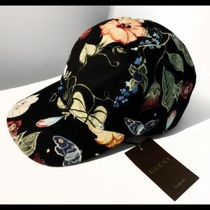 Gucci Black Flora Knight Canvas Baseball Hat M